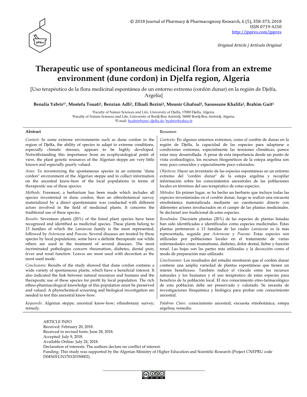 Therapeutic Use of Medicinal Flora from Dune Cordon, Algeria