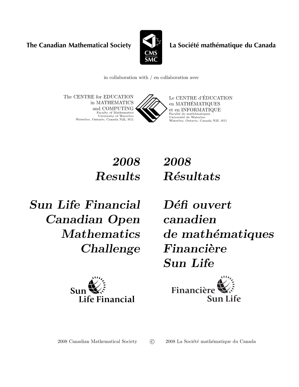 2008 Results Sun Life Financial Canadian Open Mathematics