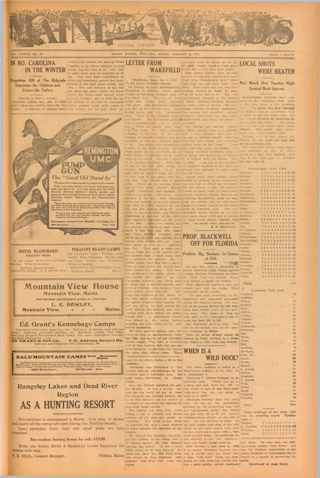 Maine Woods: Vol. 38, No. 24 January 06,1916 (Local Edition)