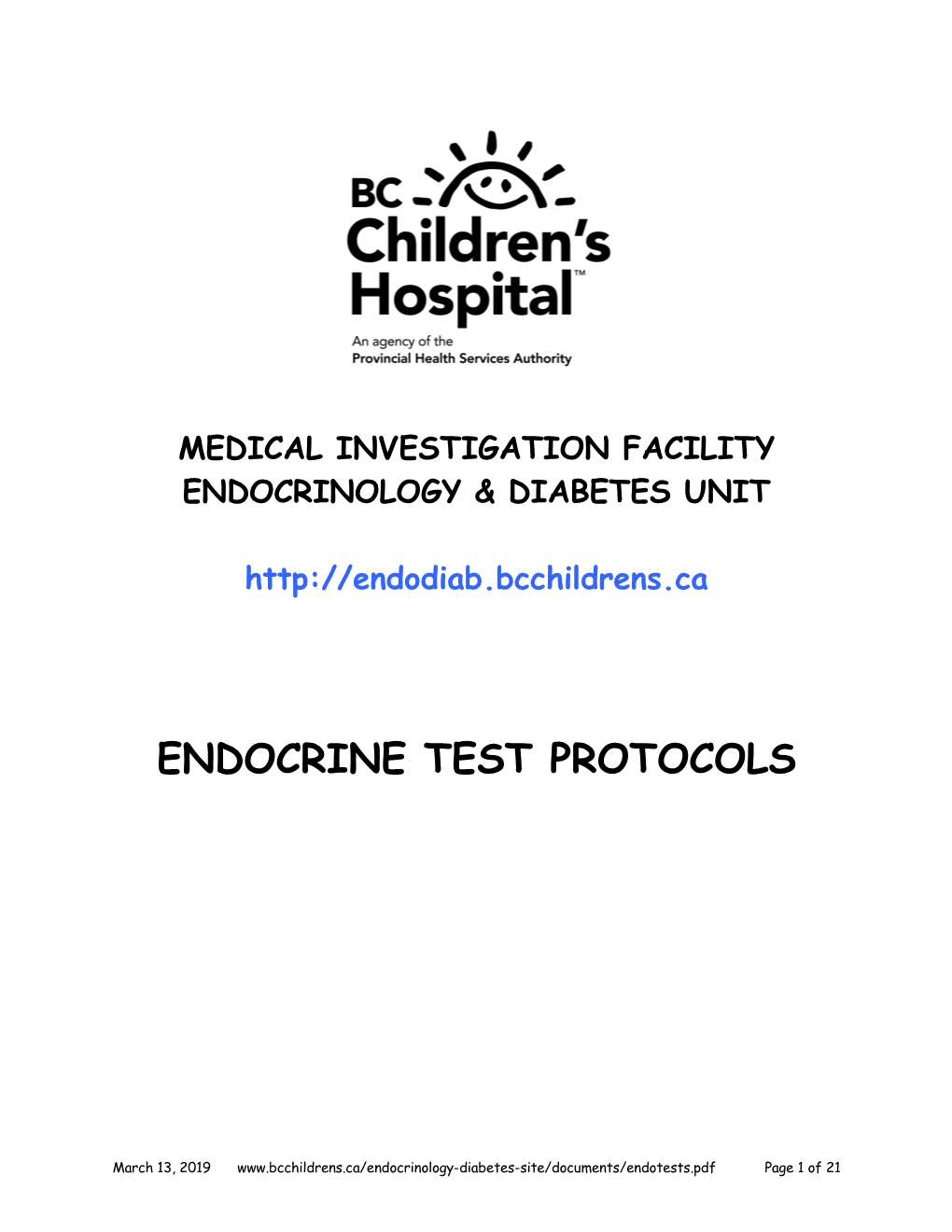 Endocrine Test Protocols