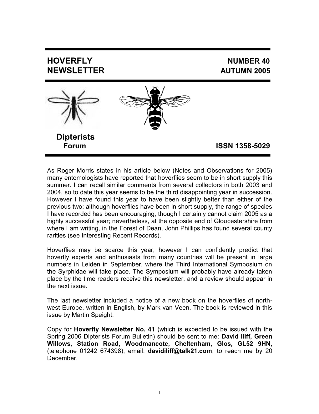 HOVERFLY NEWSLETTER Dipterists