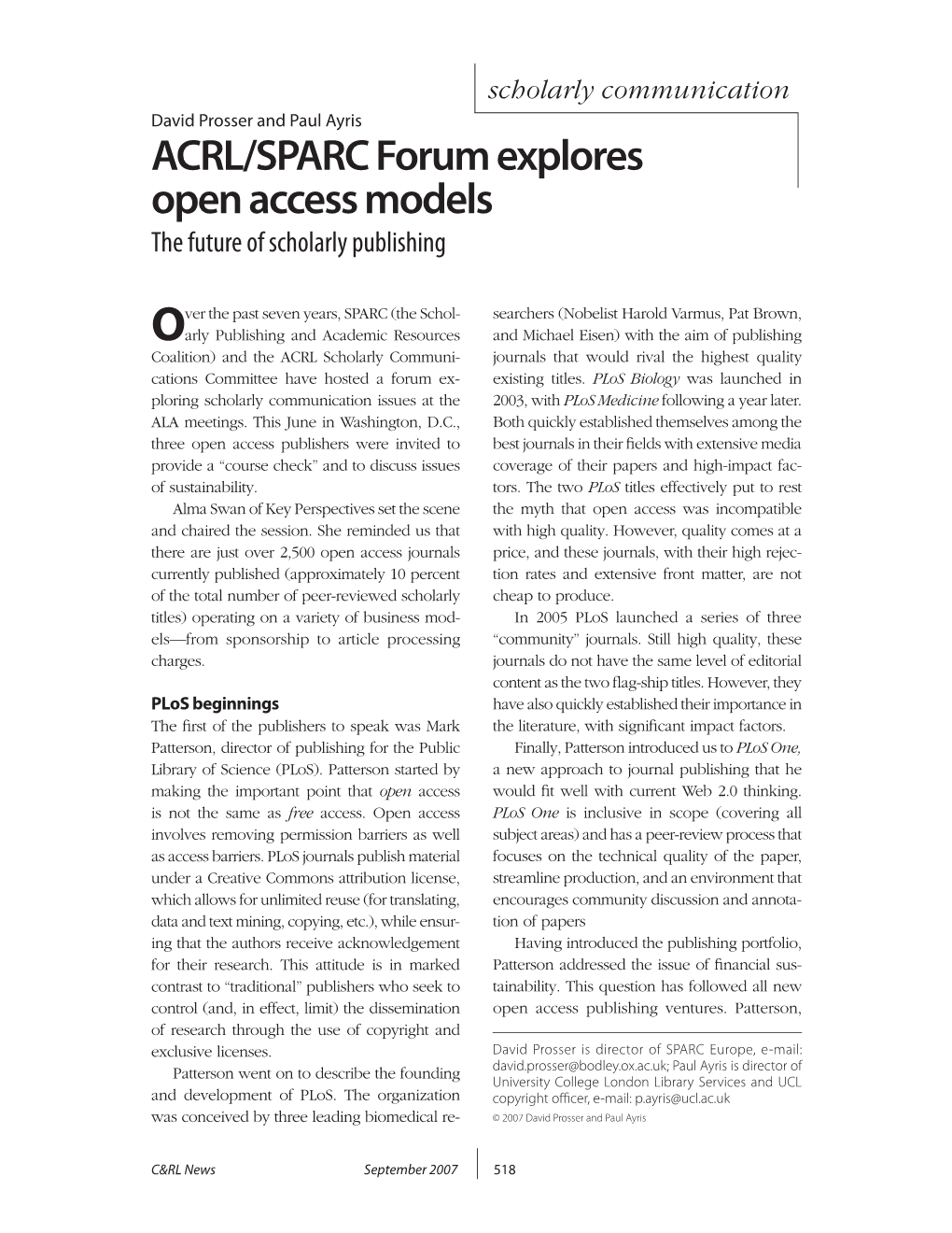ACRL/SPARC Forum Explores Open Access Models the Future of Scholarly Publishing