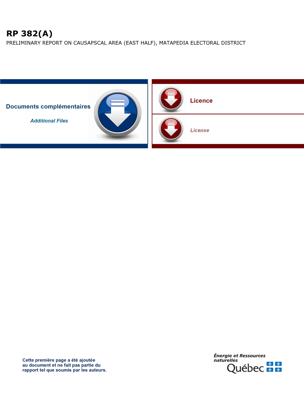 Preliminary Report on Causapscal Area (East Half), Matapedia Electoral District P