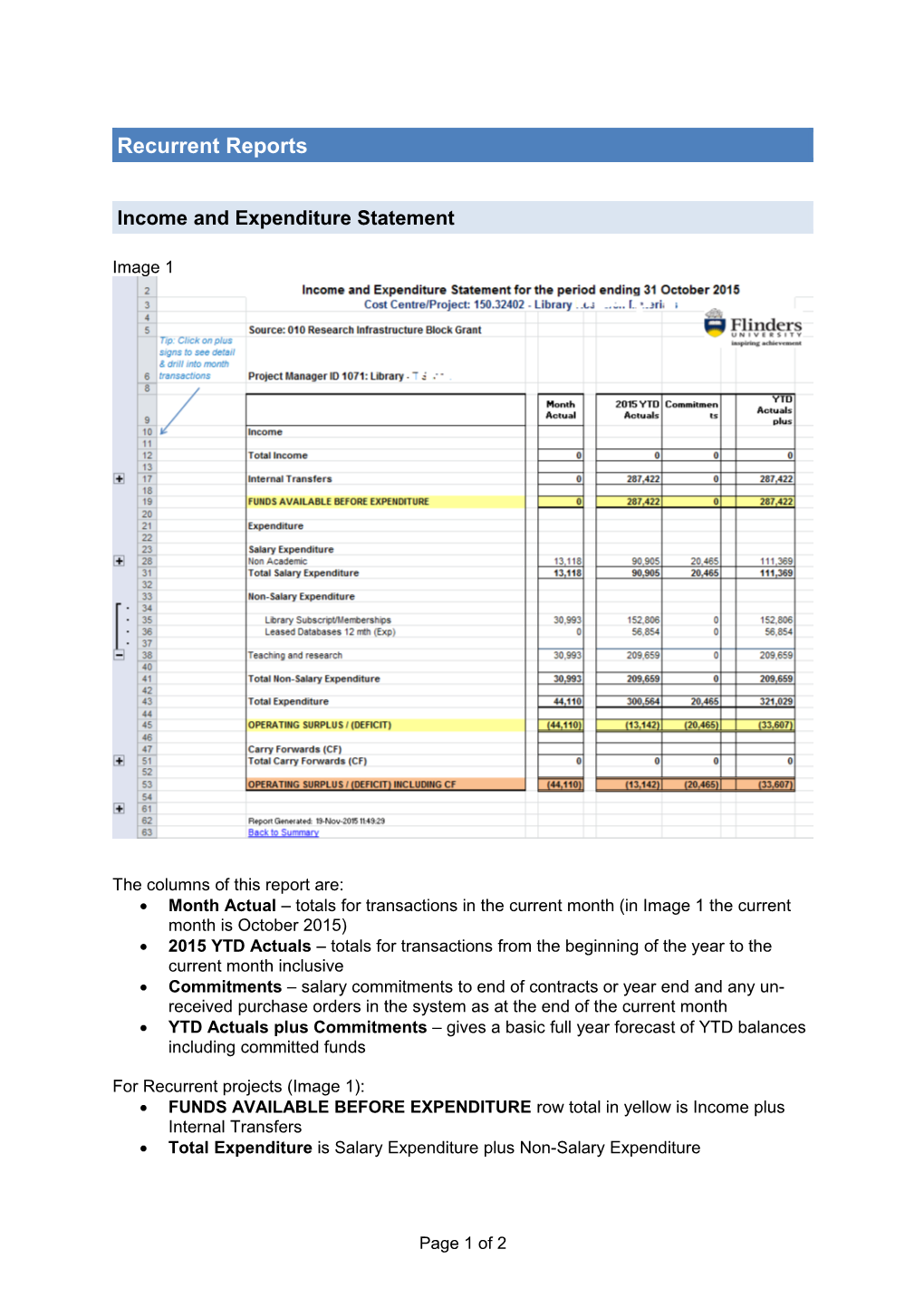 Income and Expenditure Statement