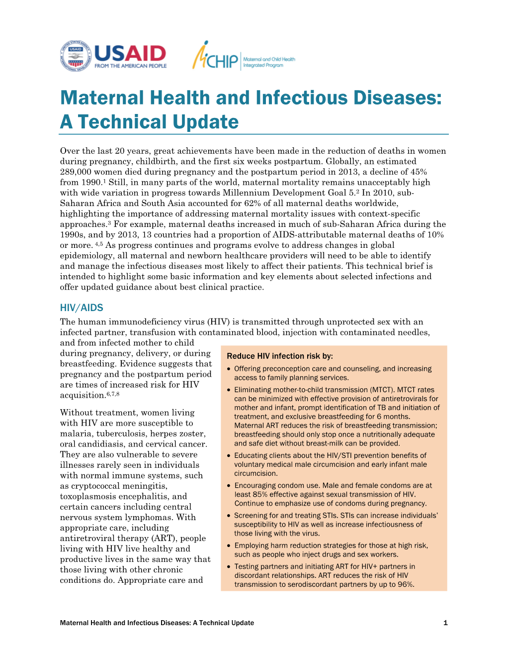 Maternal Health and Infectious Diseases: a Technical Update