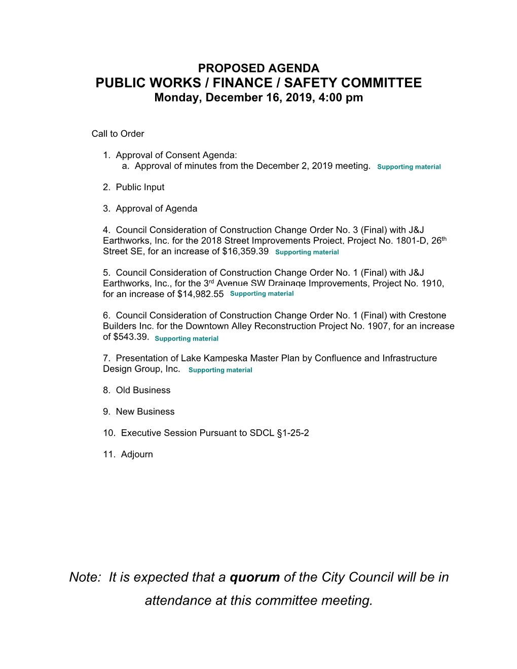 Public Works Committee Agenda