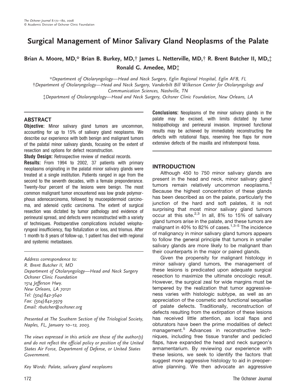 Surgical Management of Minor Salivary Gland Neoplasms of the Palate