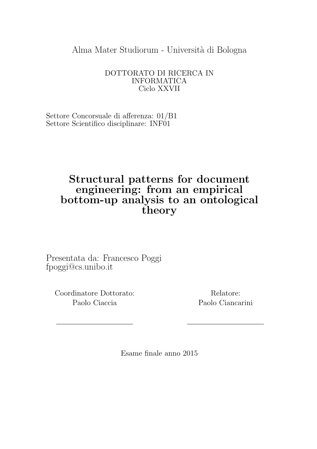 Structural Patterns for Document Engineering: from an Empirical Bottom-Up Analysis to an Ontological Theory