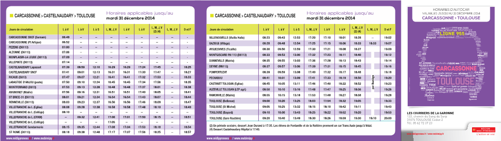 N CARCASSONNE &gt; CASTELNAUDARY &gt; TOULOUSE