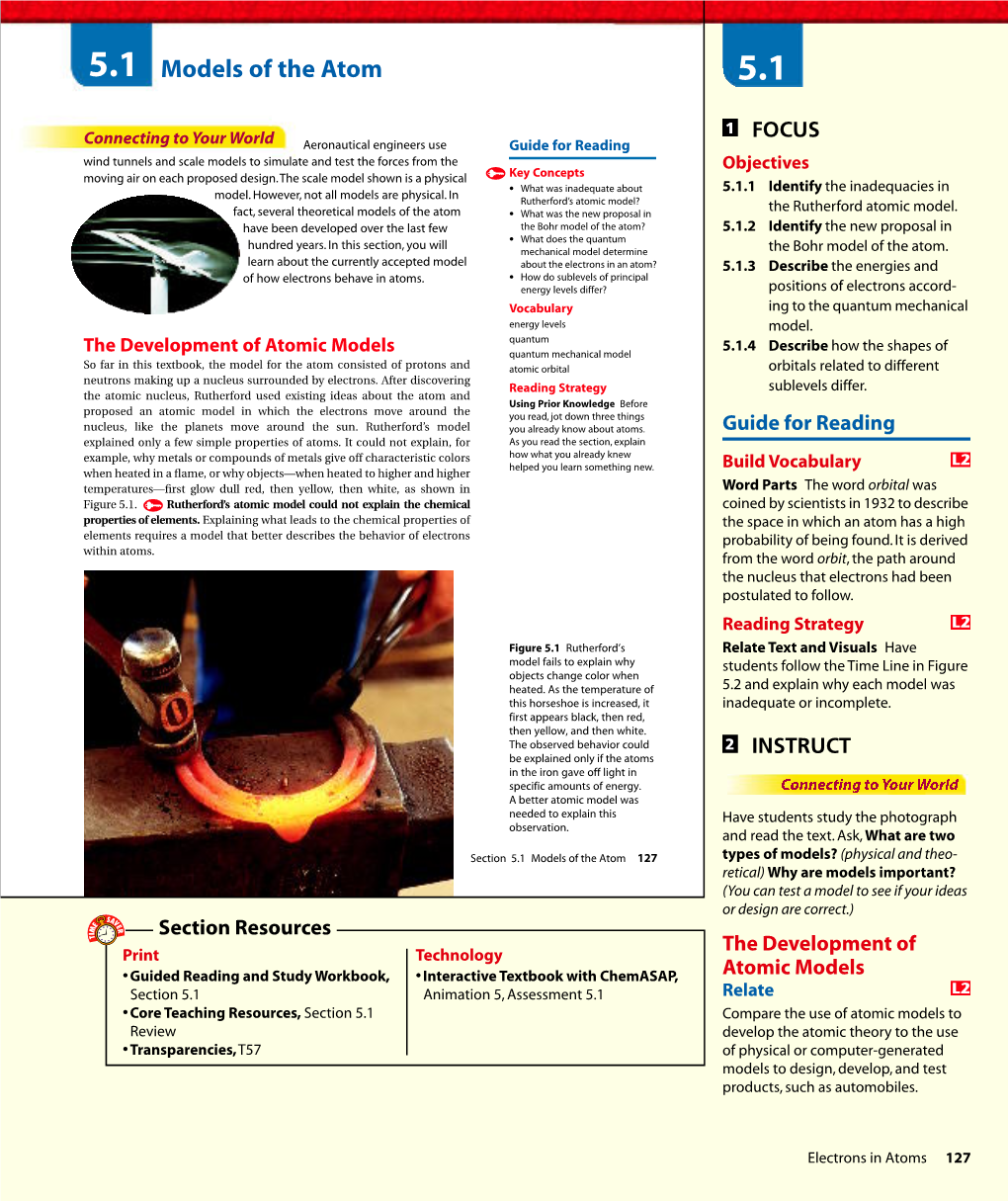 5.1 Models of the Atom 5.1