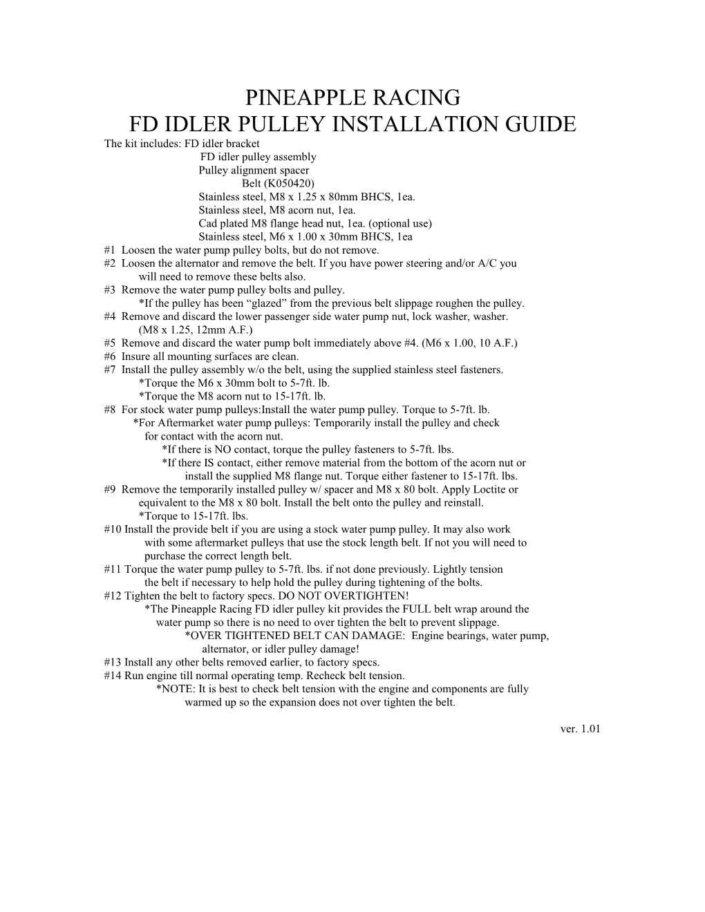 Fd Idler Pulley Installation Guide