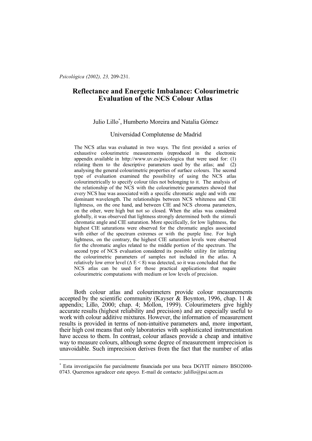 Colourimetric Evaluation of the NCS Colour Atlas