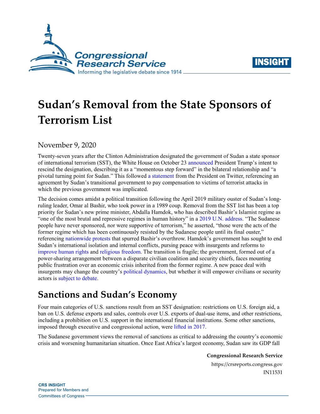 Sudan's Removal from the State Sponsors of Terrorism List