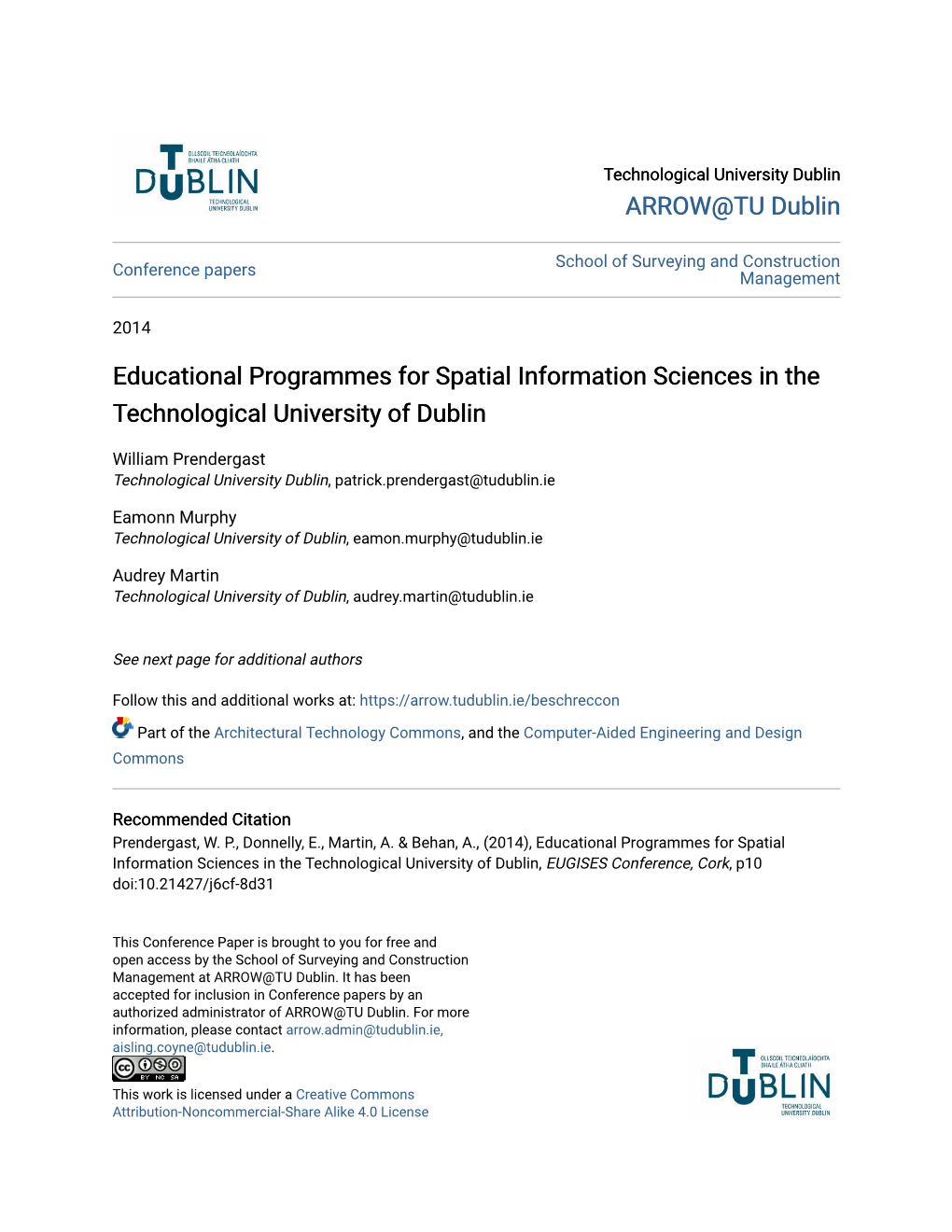Educational Programmes for Spatial Information Sciences in the Technological University of Dublin
