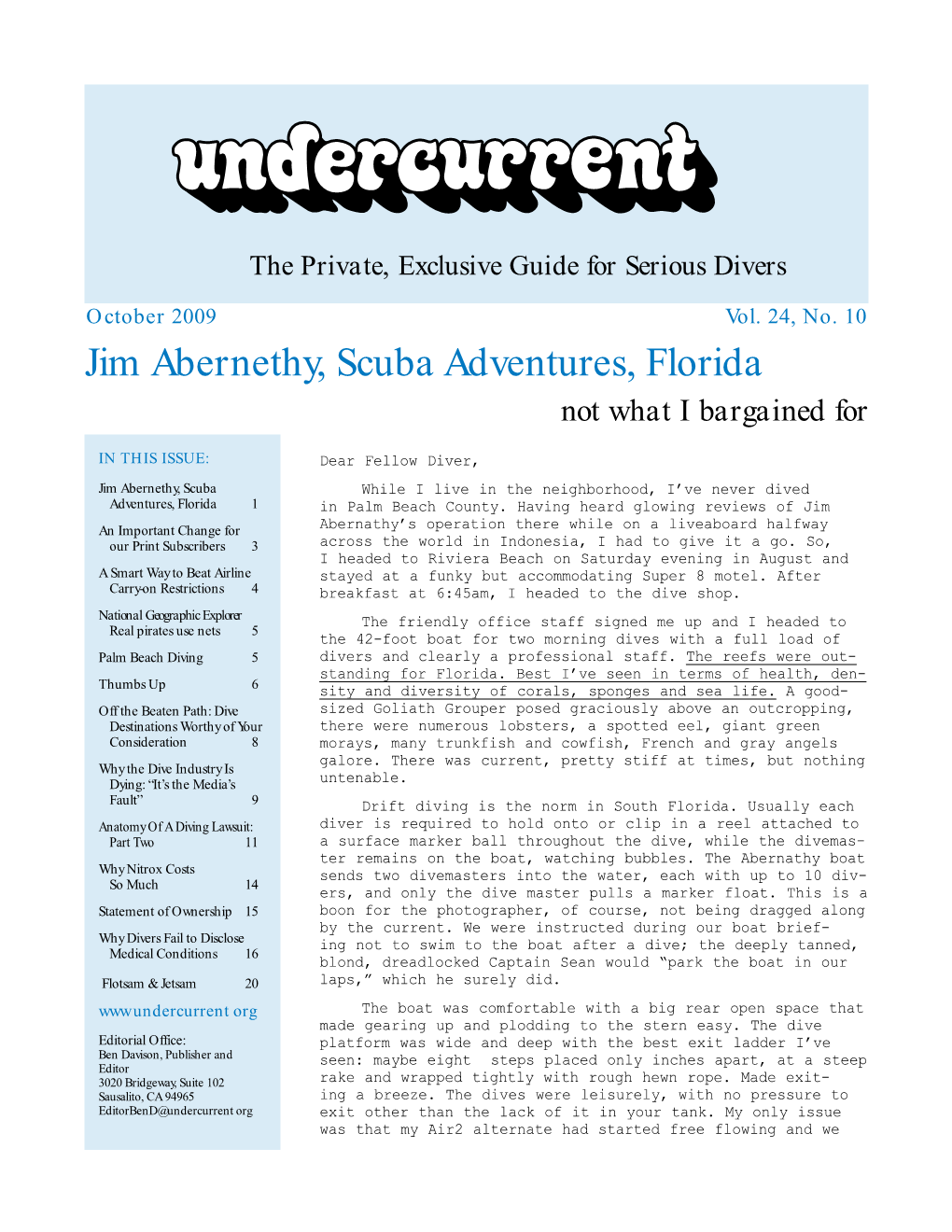Jim Abernethy, Scuba Adventures, Florida Not What I Bargained For
