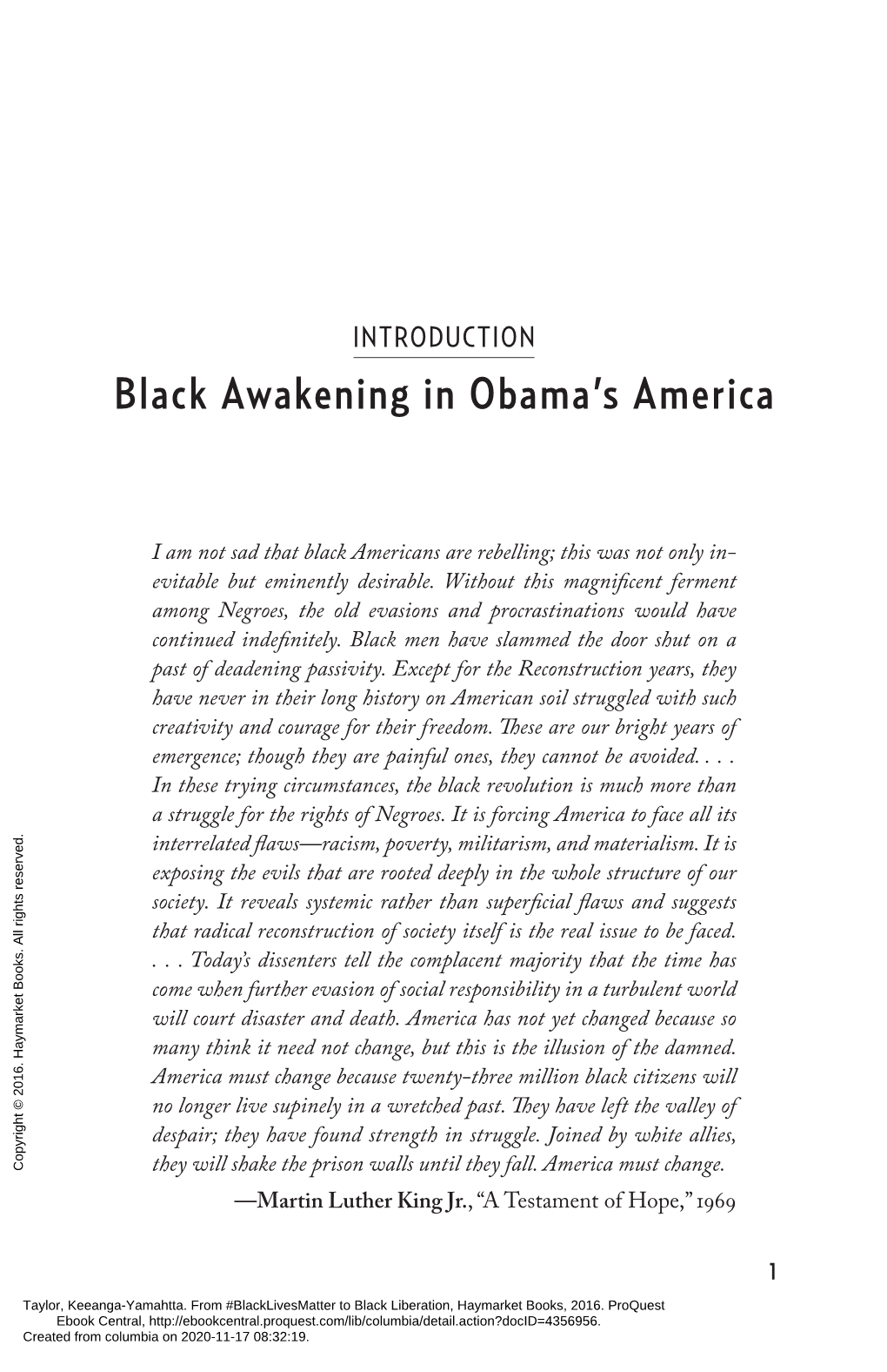 Introduction: Black Awakening in Obama's America