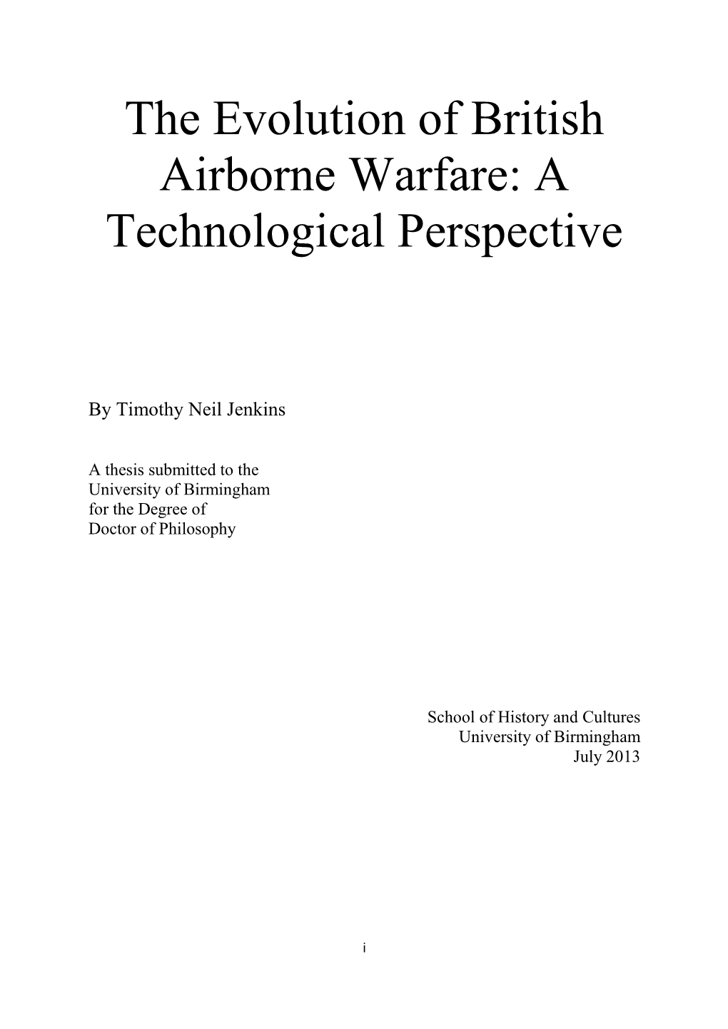 The Evolution of British Airborne Warfare: a Technological Perspective