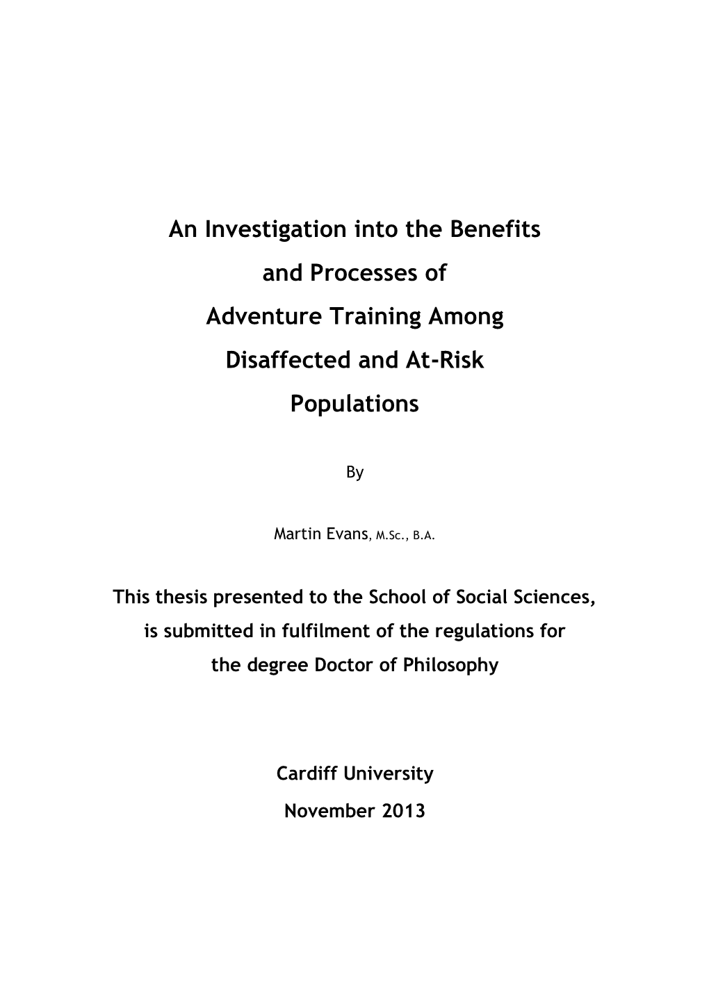 An Investigation Into the Benefits and Processes of Adventure Training Among Disaffected and At-Risk Populations