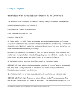 Interview with Ambassador Daniel A. O'donohue
