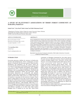 A STUDY of PLANT-INSECT ASSOCIATIONS of THORN FOREST COMMUNITY at HARAPPA, PAKISTAN Pakistan Entomologist