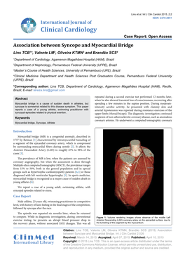 Association Between Syncope and Myocardial Bridge Lins TCB1*, Valente LM2, Oliveira KTMN3 and Brandão SCS4