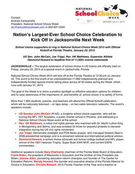 Nation's Largest-Ever School Choice Celebration to Kick Off In