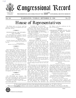 Congressional Record United States Th of America PROCEEDINGS and DEBATES of the 105 CONGRESS, SECOND SESSION