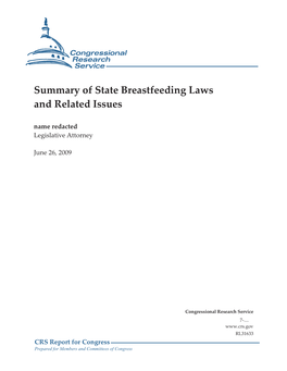 Summary of State Breastfeeding Laws and Related Issues Name Redacted Legislative Attorney
