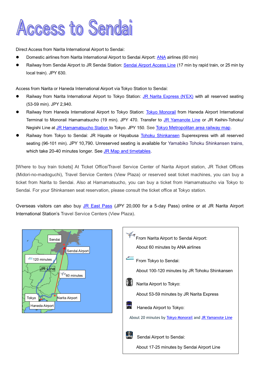 Direct Access from Narita International Airport to Sendai: Domestic Airlines from Narita International Airport to Sendai