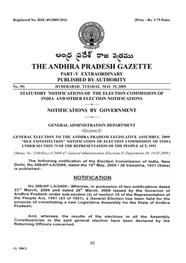 THE ANDHRA PRADESH GAZETTE PART–V EXTRAORDINARY PUBLISHED by AUTHORITY No