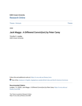 Jack Maggs : a Differend Convict(Ion) by Peter Carey