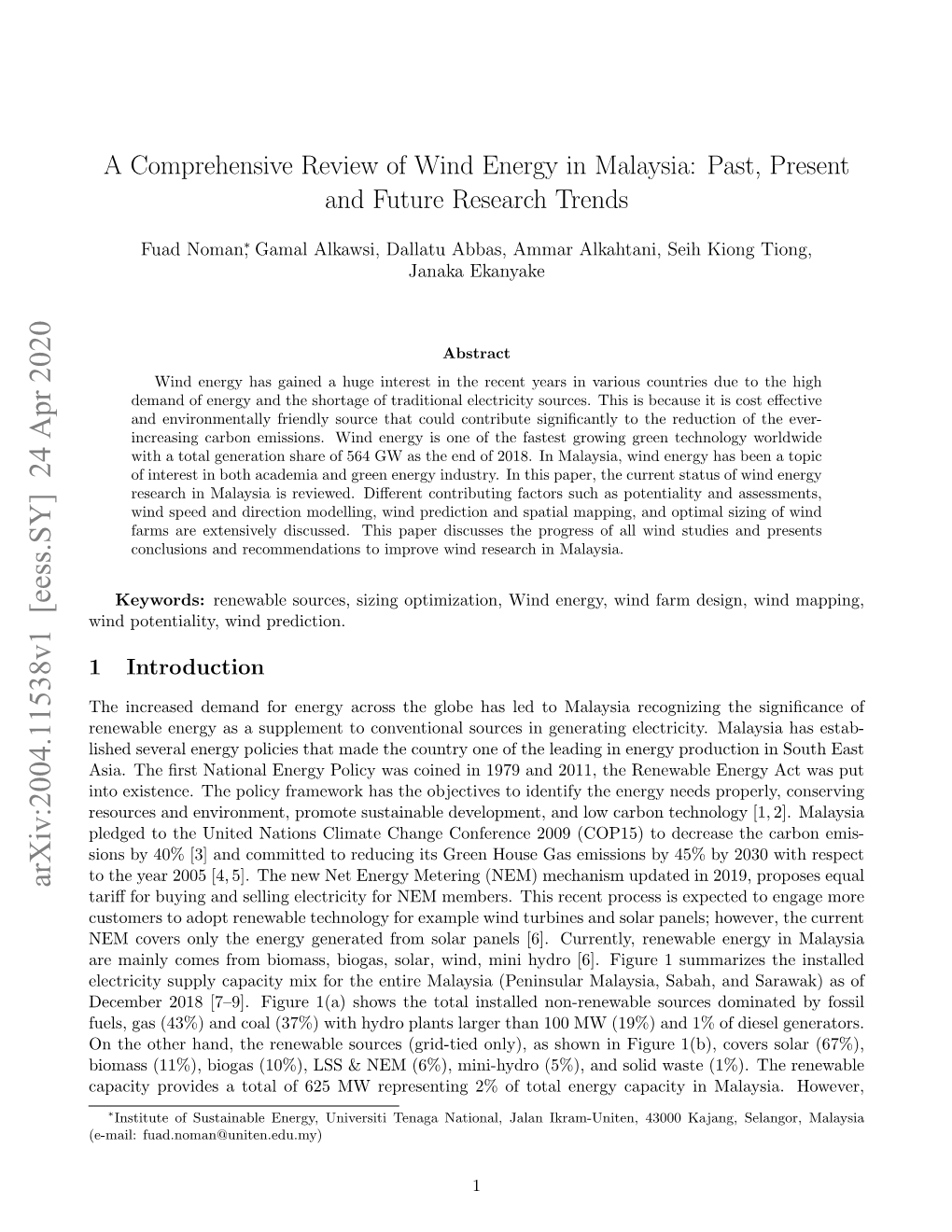 A Comprehensive Review of Wind Energy in Malaysia: Past, Present and Future Research Trends