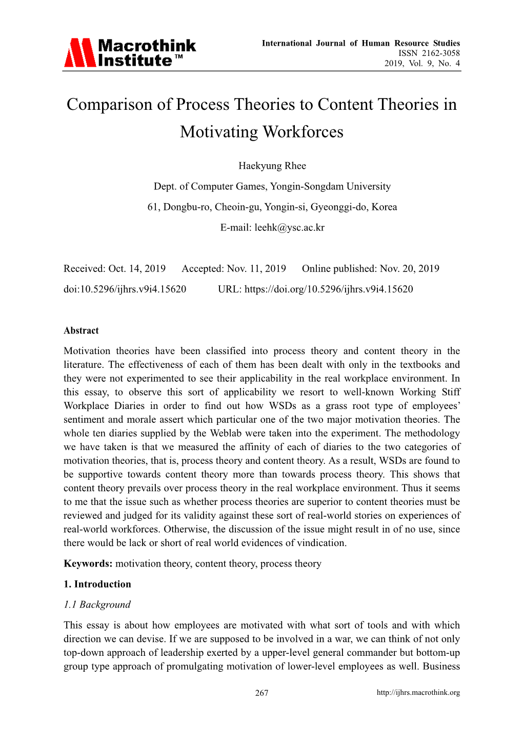 Comparison of Process Theories to Content Theories in Motivating