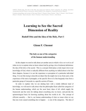 Learning to See the Sacred Dimension of Reality