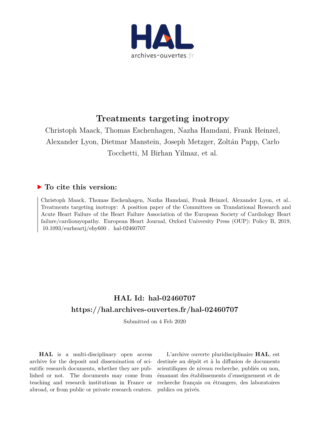 Treatments Targeting Inotropy