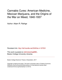 Cannabis Cures: American Medicine, Mexican Marijuana, and the Origins of the War on Weed, 1840-1937