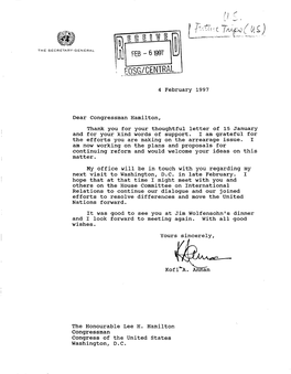 4 February 1997 Dear Congressman Hamilton, Thank You for Your