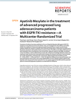 Apatinib Mesylate in the Treatment of Advanced Progressed Lung