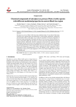 Chemical Compounds of Oak (Quercus Petraea (Matt.) Liebl.) Species with Different Medicinal Properties in Eastern Black Sea Region