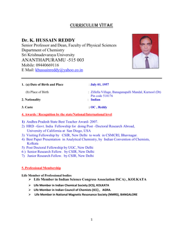 Curriculum Vitae Dr. K. HUSSAIN REDDY ANANTHAPURAMU