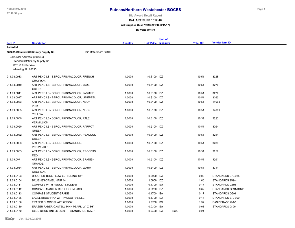 Bid Award Report