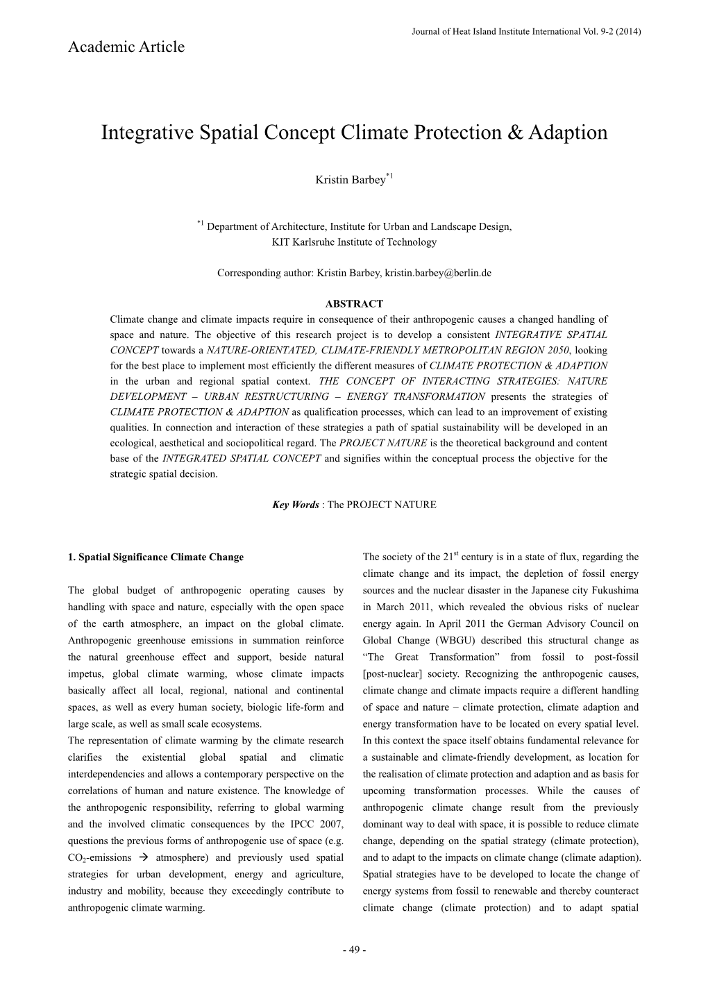 Integrative Spatial Concept Climate Protection & Adaption