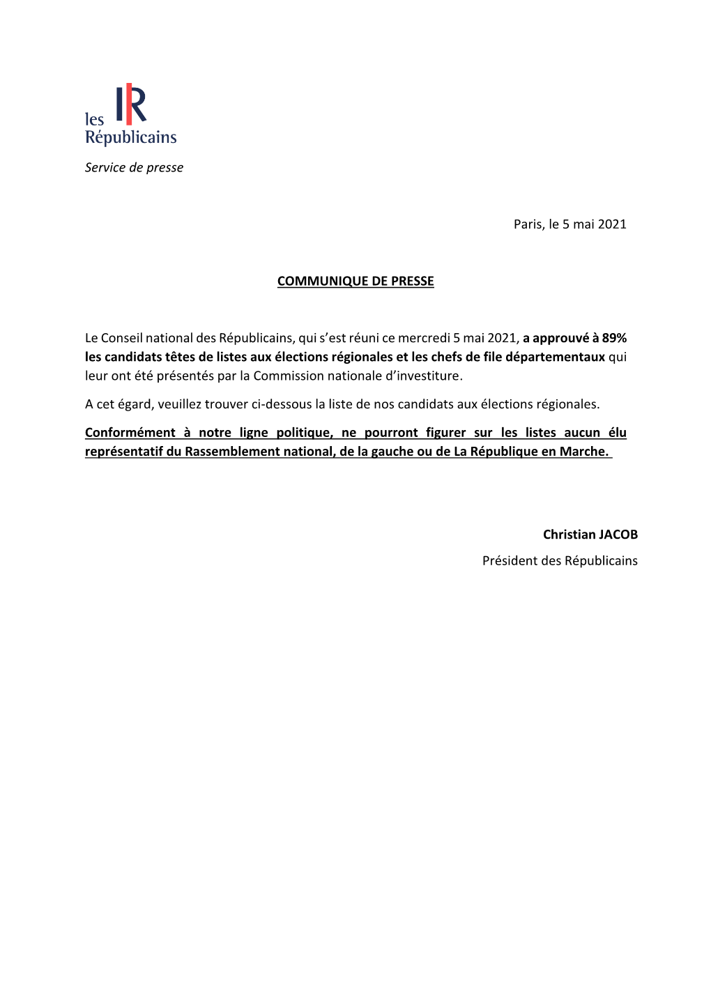 Service De Presse Paris, Le 5 Mai 2021 COMMUNIQUE DE PRESSE Le