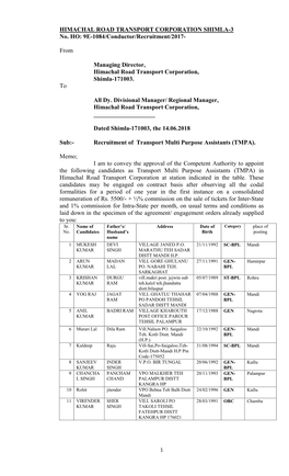 HIMACHAL ROAD TRANSPORT CORPORATION SHIMLA-3 No