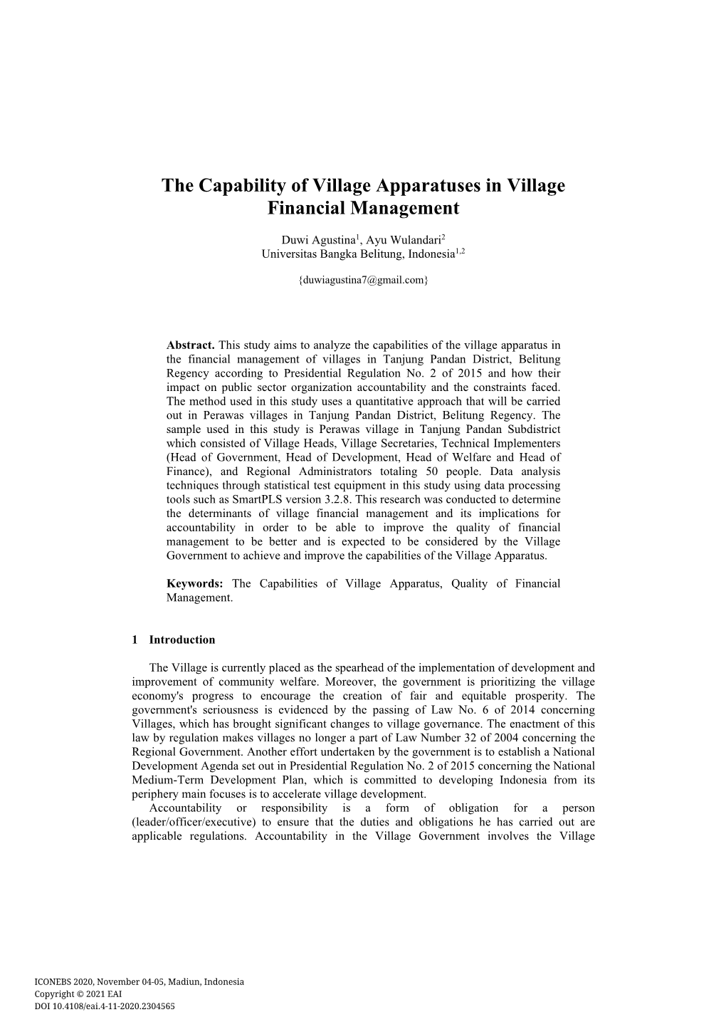 The Capability of Village Apparatuses in Village Financial Management