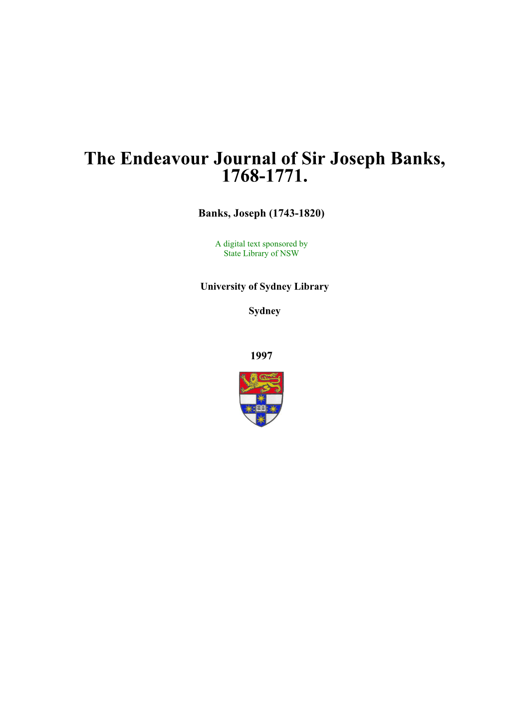 The Endeavour Journal of Sir Joseph Banks, 1768-1771