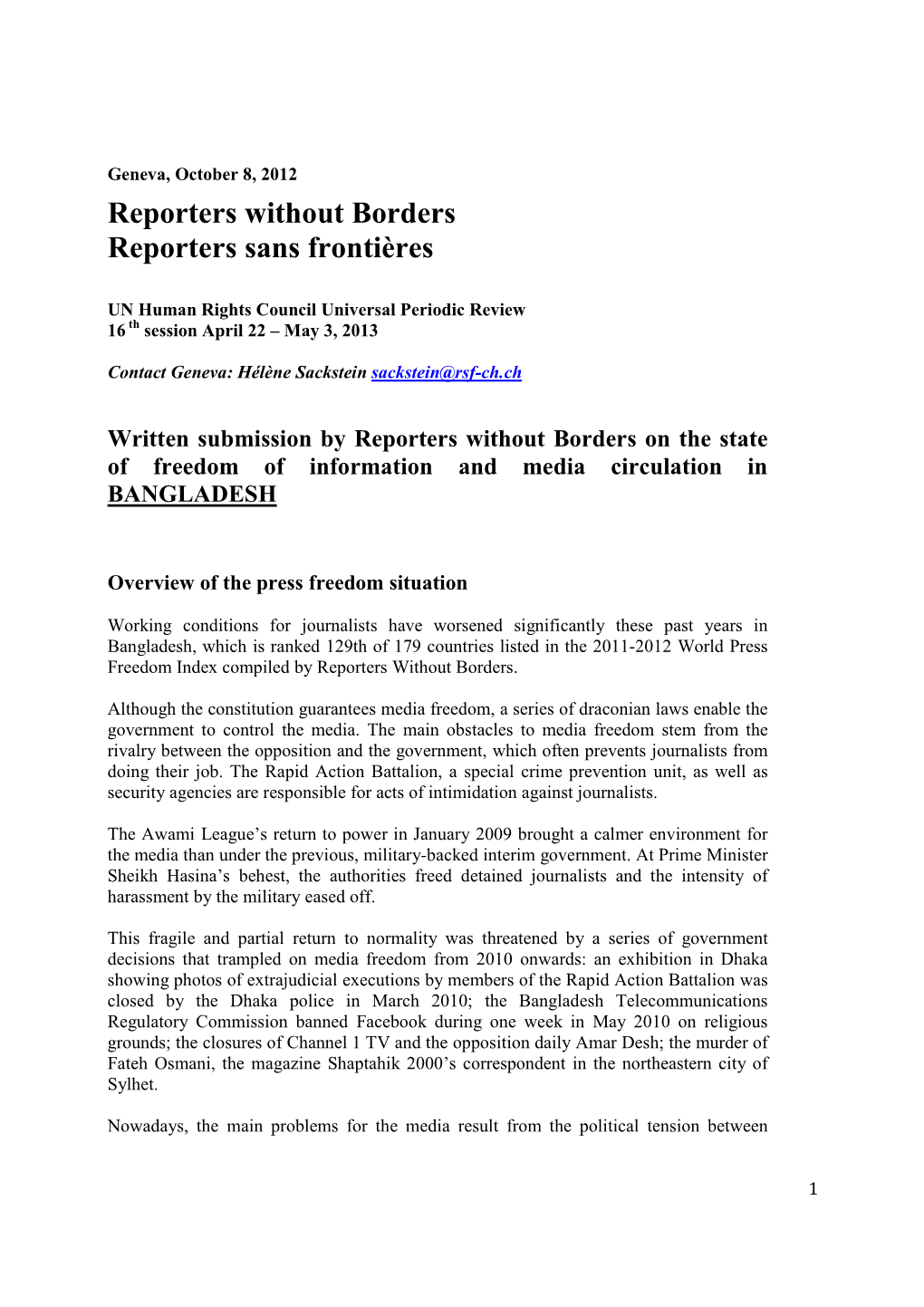 Reporters Without Borders Reporters Sans Frontières