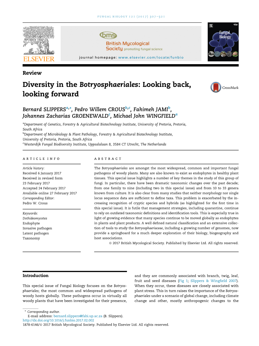 Diversity in the Botryosphaeriales: Looking Back, Looking Forward
