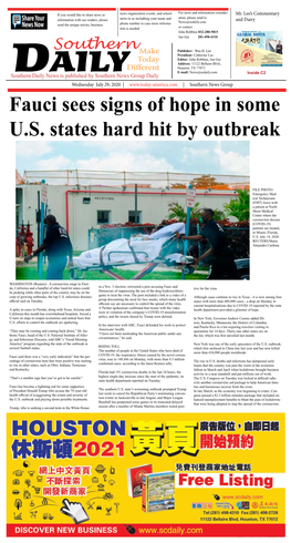 Fauci Sees Signs of Hope in Some U.S. States Hard Hit by Outbreak