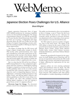 Japanese Election Poses Challenges for U.S. Alliance Bruce Klingner